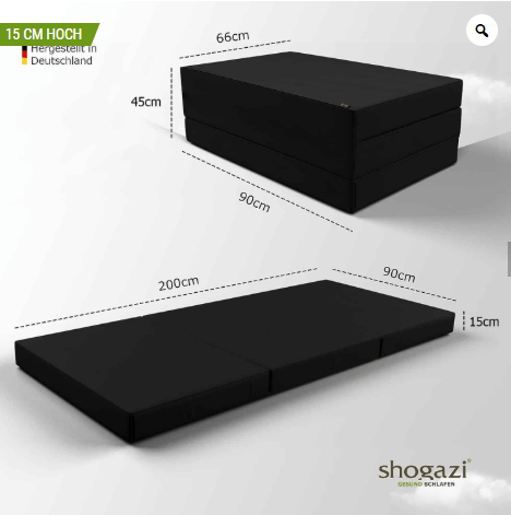 Klappmatratze 15 cm hoch - 90 x 200 cm - Anthrazit - Klappmatrratze - shogazi ®