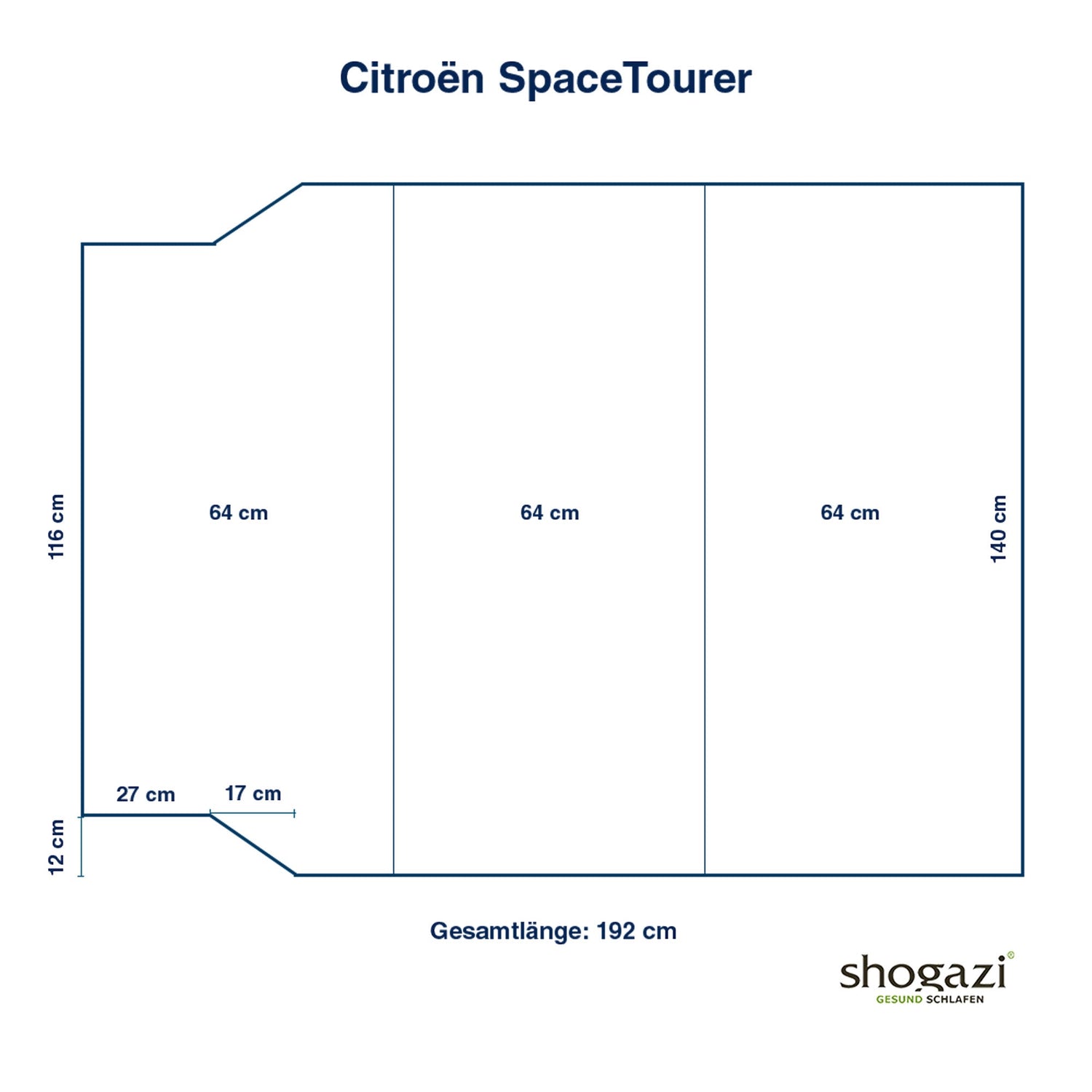 Citroen Spacetourer Matratze – 140/116×192 x 12 cm - Auto Matratze - shogazi ®