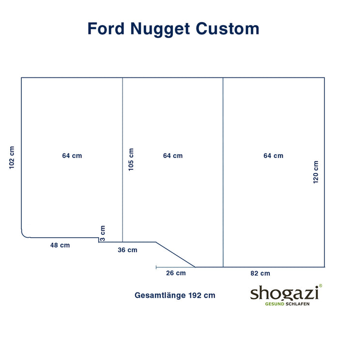 Ford Nugget Matratze – 120/102×192 x 12 cm - Auto Matratze - shogazi ®