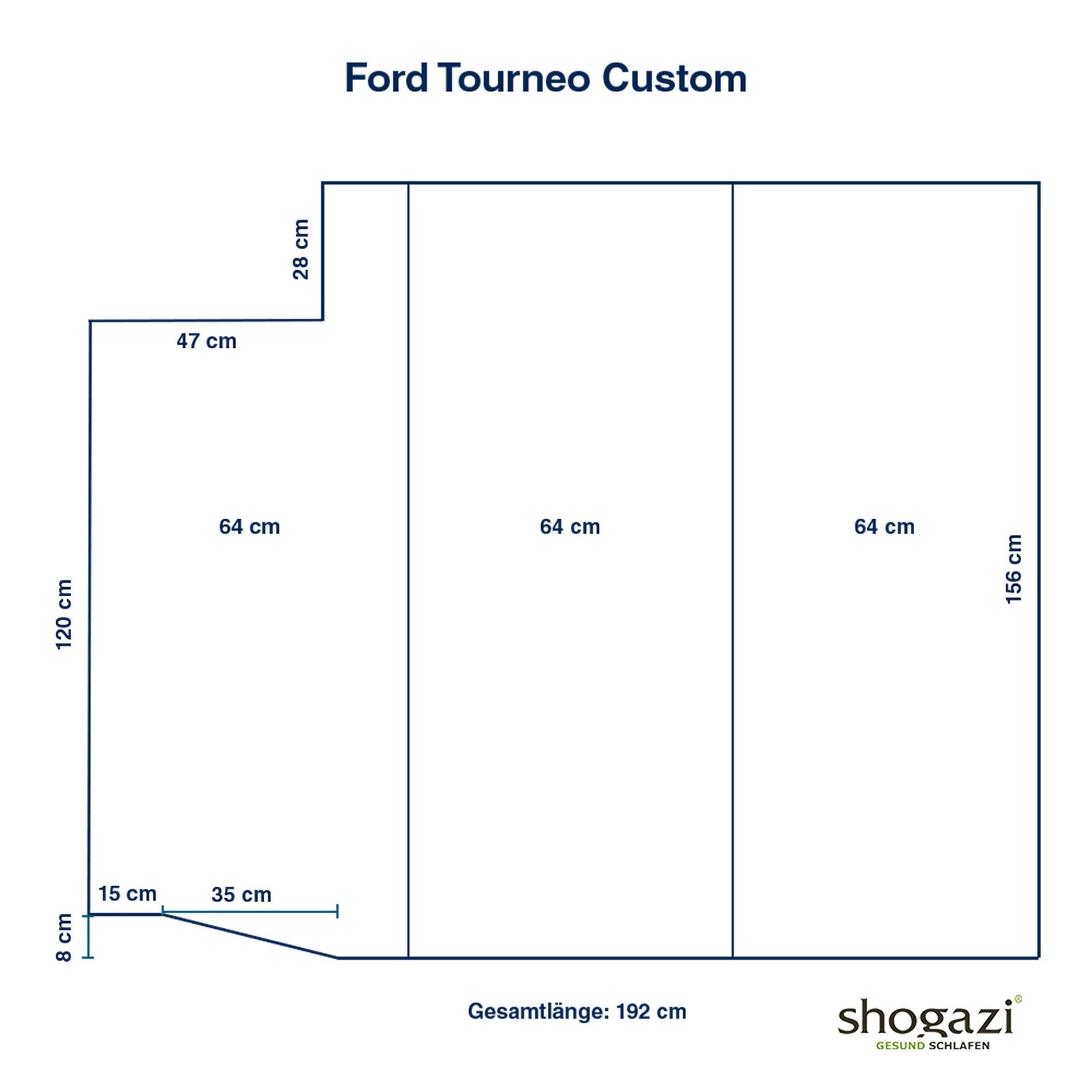 Ford Tourneo Custom Matratze – 156/120×192 x 12 cm - Auto Matratze - shogazi ®