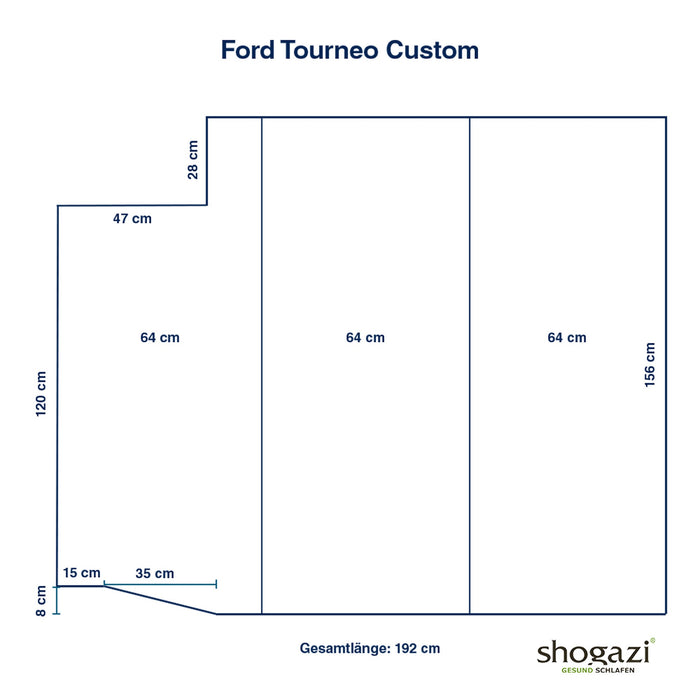 Ford Tourneo Custom Matratze – 156/120×192 x 12 cm - Auto Matratze - shogazi ®
