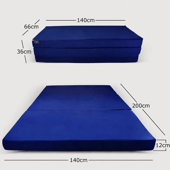 Masse der Klappmatratze 140x200 marineblau, Liegeflaeche und Faltmass #typ=mass;farbe=marineblau;groesse=140x200