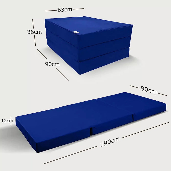 Maße der Klappmatratze 90x190 marineblau, Liegefläche und Faltmaß #typ=mass;farbe=marineblau;groesse=90x190;pos=7