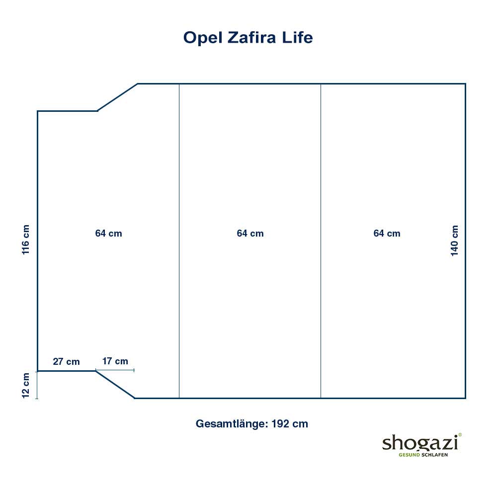 Opel Zafira Life Matratze – 140/116×192 x 12 cm - Auto Matratze - shogazi ®