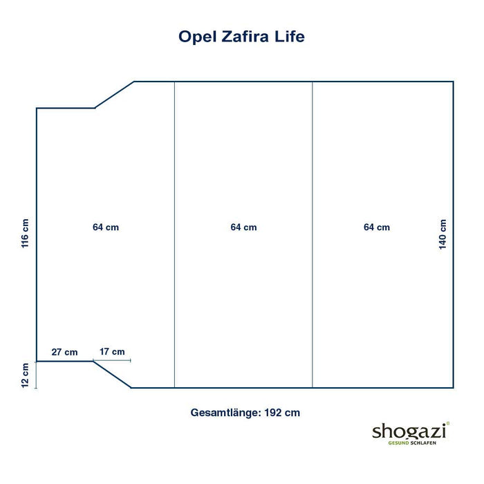 Opel Zafira Life Matratze – 140/116×192 x 12 cm - Auto Matratze - shogazi ®