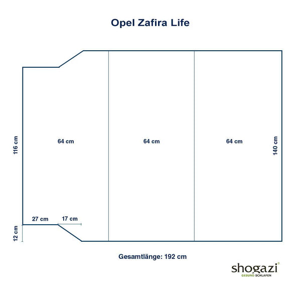 Matelas Opel Zafira Life Maßzeichnung
