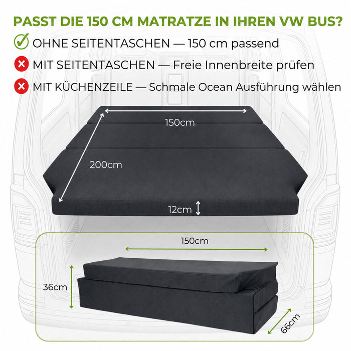 Matratze VW T5 T6 T6.1 - 150 x 200 cm - Maße - shogazi ® #typ=mass;groesse=150x200