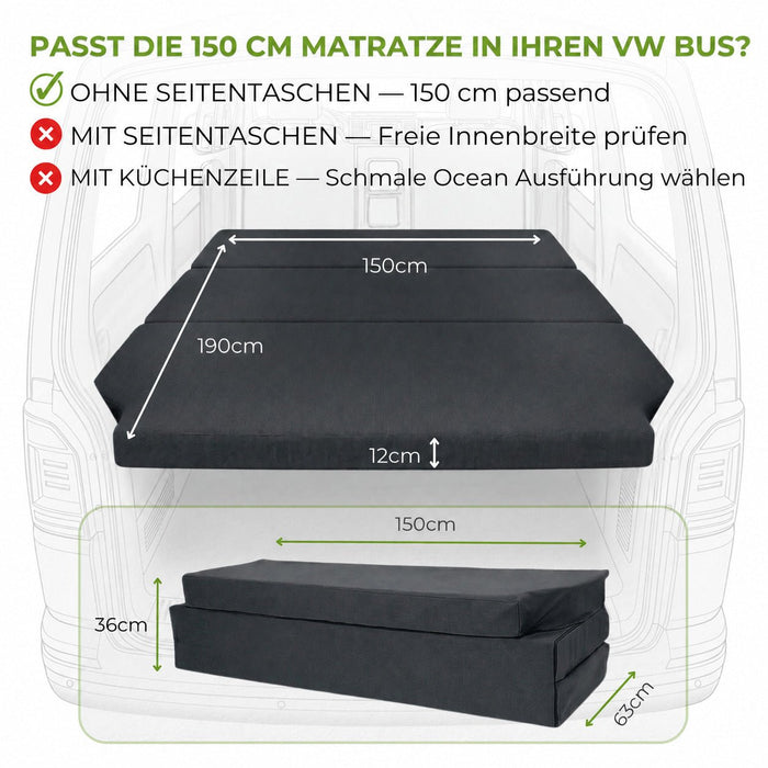 Matratze VW T5 T6 T6.1 - 150 x 190 cm - Maße - shogazi ® #typ=mass;groesse=150x190