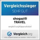 Vergleichssiegel Vergleich.org – shogazi® Travel Klappmatratze als Vergleichssieger mit Bewertung Sehr Gut